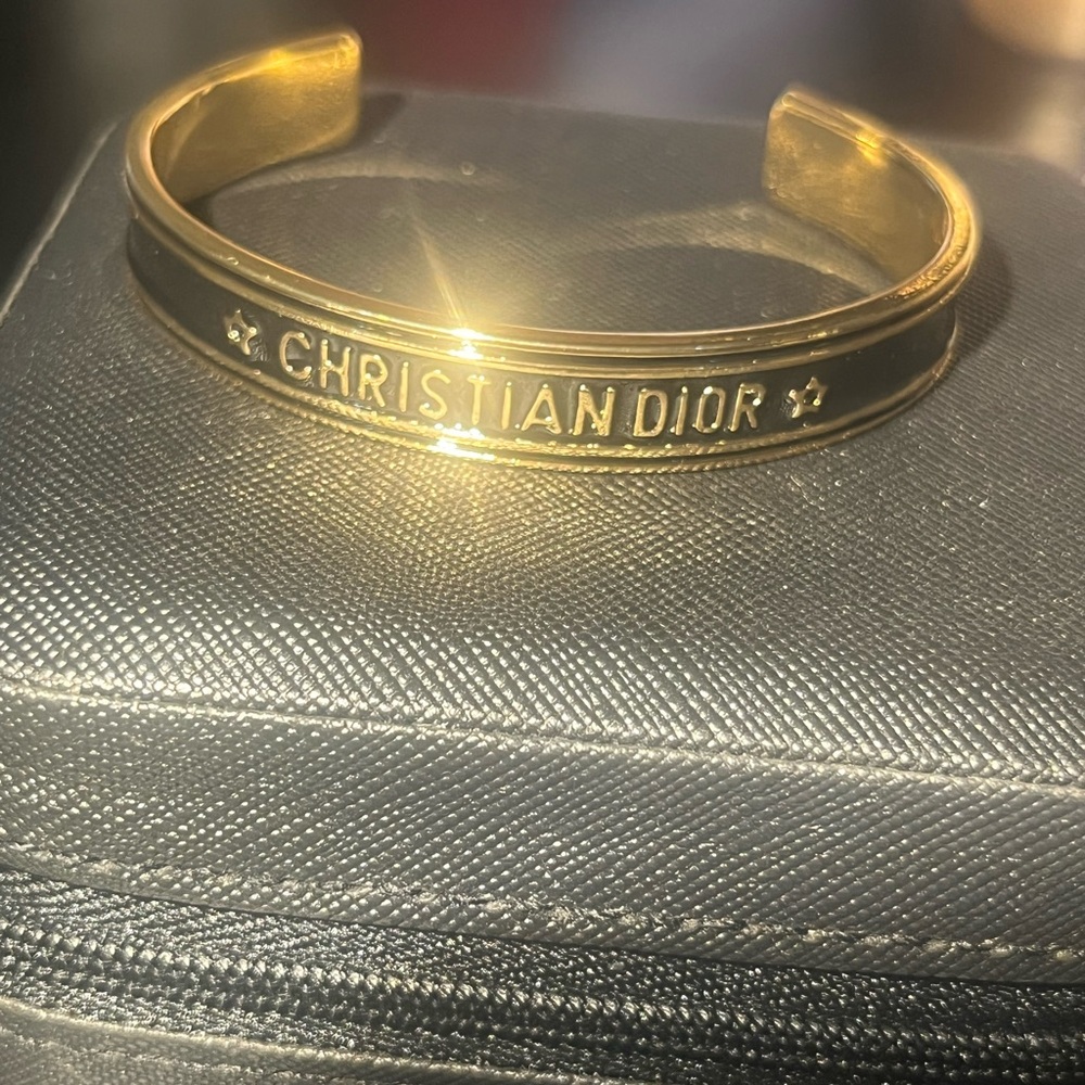 Dior Women's Gold and Black Cuff Bracelet